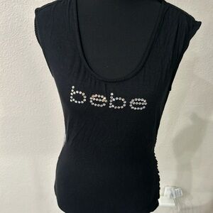 Bebe Black Short Sleeve Tee with Silver Accents